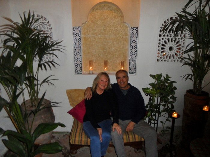 Me and Juan sitting in reception of Al Andalus Hamman in Granada.