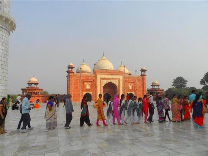 Indians queuing to see the Taj Mahal.