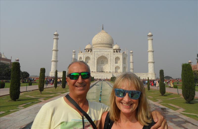 Selfie of Juan and I in front of the Taj Mahal.