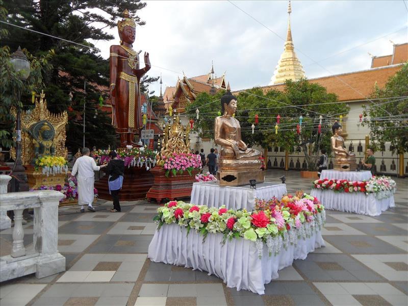Sacred threads over Buddha shrines at Wat Doi Suthep Temple.