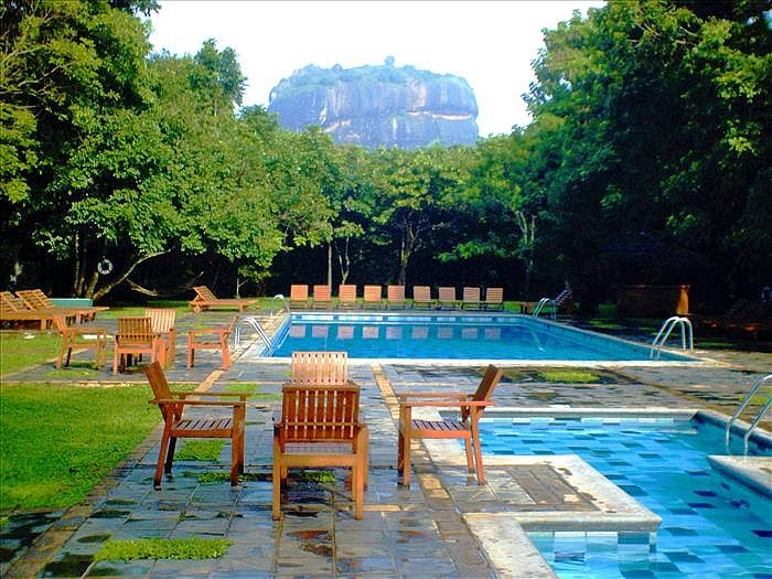 Our hotel pool with Mount Sigiriya in the distance.