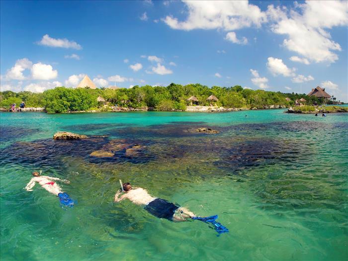 Snorkelling in Xel-Ha Bay on the Mayan Riviera.
