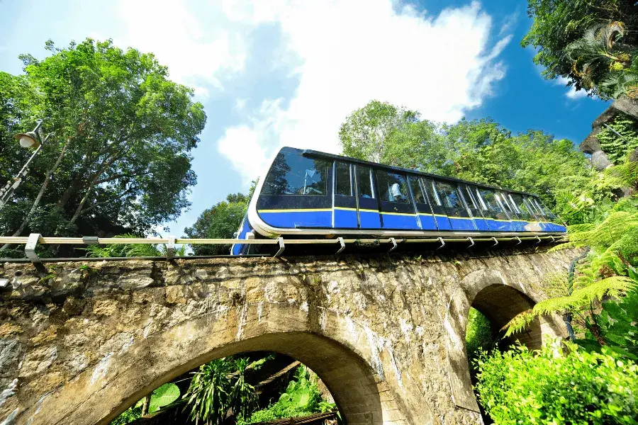 Funicular train on Penang Hill bridge.