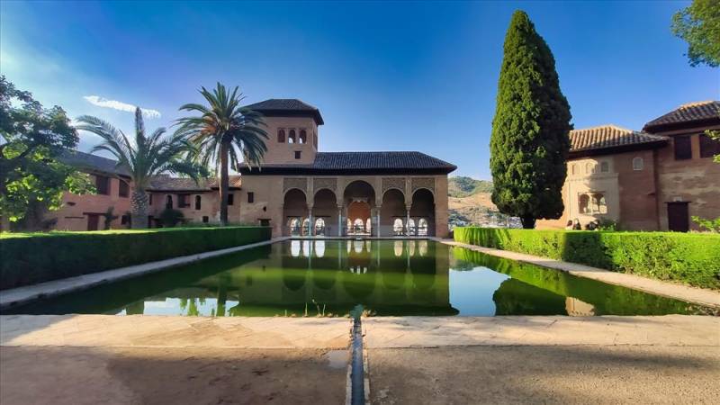 Ornamental lake at Alhambra Palace & Gardens Mediterranean Heritage Sites in Granada.