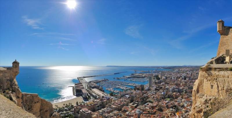 Alicante city seen from Santa Barbara castle, Costa Blanca in Spain.