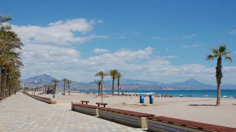 San Juan promenade and sandy beach, Alicante in Spain.