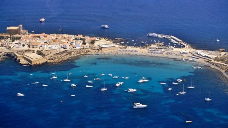Aerial view of Tabarca Island off Alicante coast in Spain.