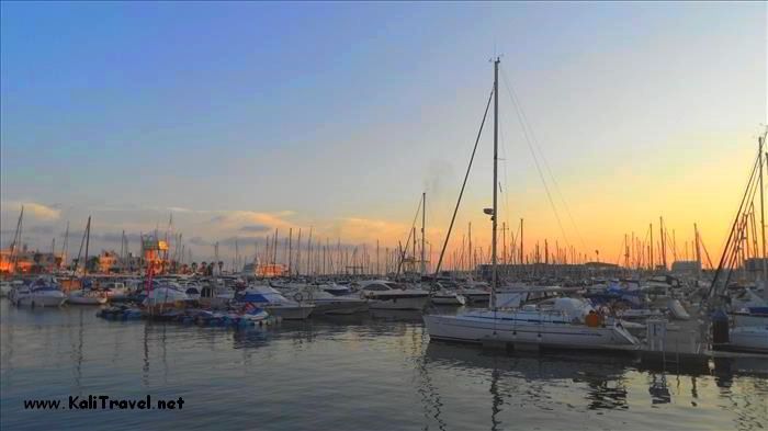 Yachts on Alicante Harbour at sunset on the Costa Blanca.