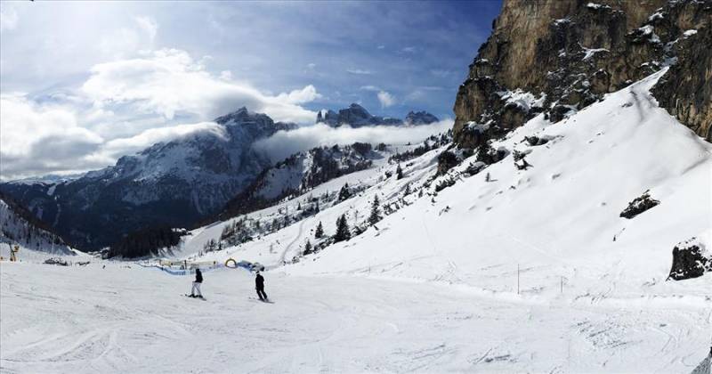 Ski slopes of Alta Badia in the Dolomites, Italian Alps.
