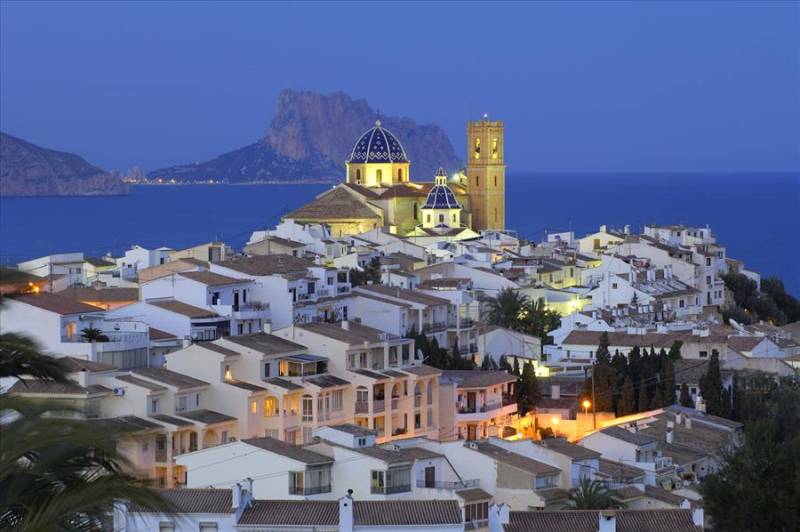 View of Altea old town with blue dome church at twilight in our guide to Costa Blanca.