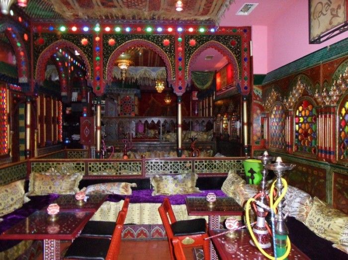Exotically decorated interior of an Arabian restaurant in Granada.