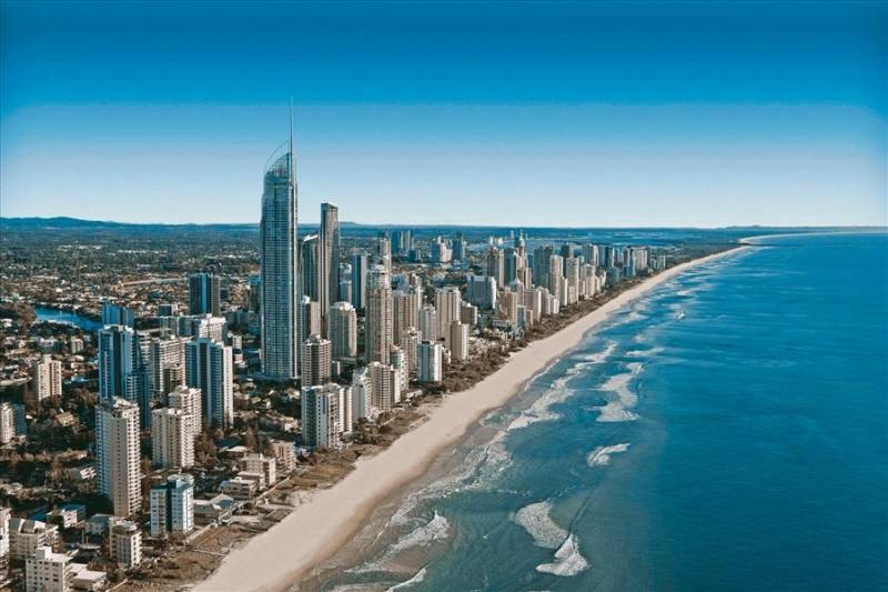 Gold Coast's skyscrapers beside the beach and Ocean in East Australia.