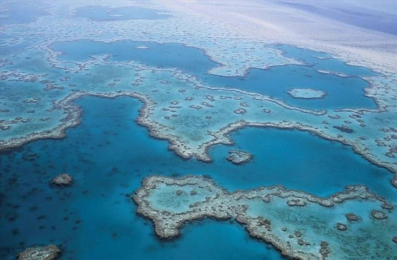Aerial view of the Great Barrier Reef on Australia's East Coast.
