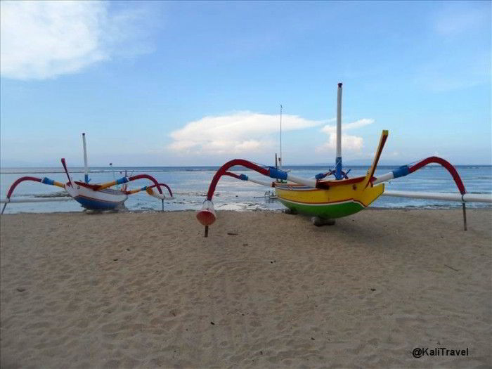 Traditional fishing boats on the beach in Bali.