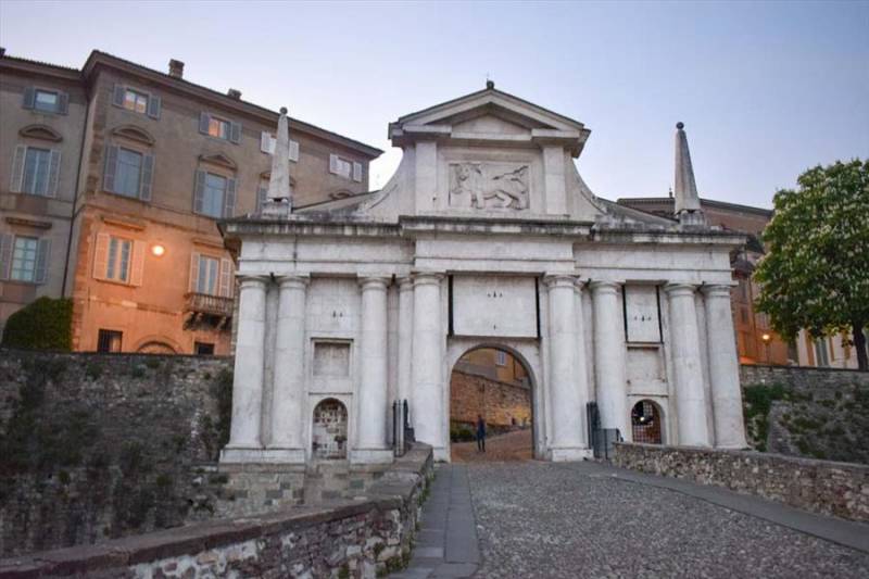 Ornate gateway to Bergamo in Lombardy, North Italy.