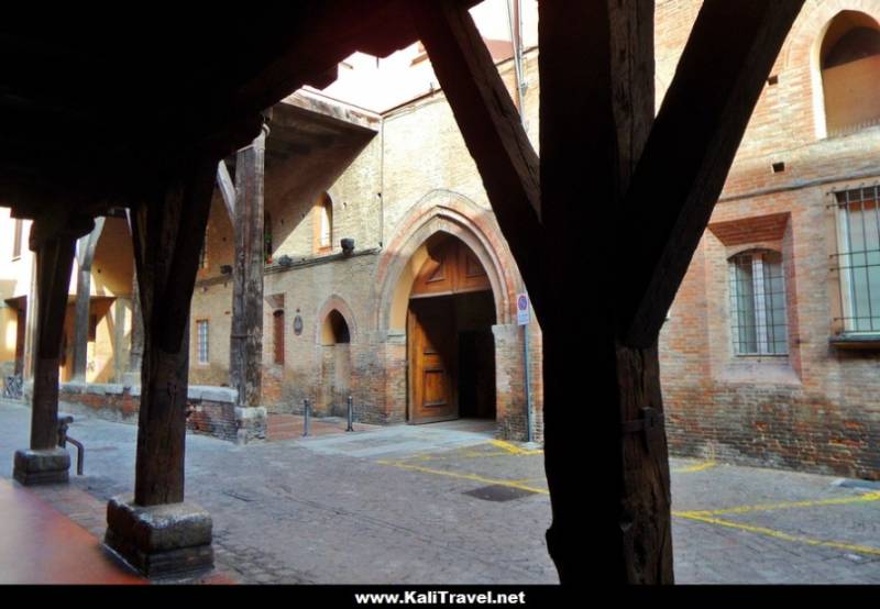 13th century wooden portico of Palazzo Grassi, in Bologna.