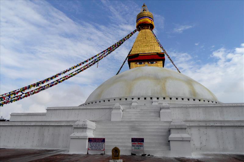 The huge white Boudhanath stupa in Kathmandu.