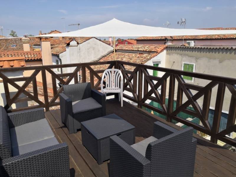 Burano Sky House roof terrace, Venice Lagoon Islands.