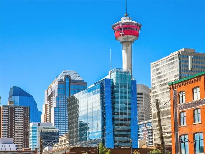 Calgary cityscape with the iconic observation tower, Alberta.