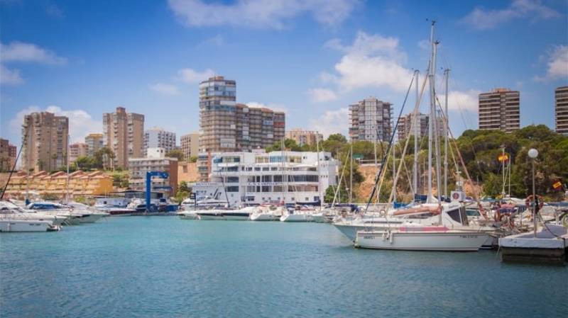 Yachts in Campoamor leisure harbour in Orihuela Coast, Costa Blanca.