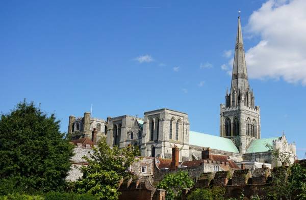 Towers and spires of Chichester Cathedral near London.