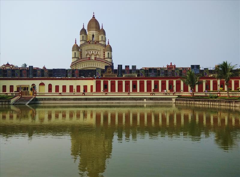 The domes of Dakshineswar Kali Temple beside the Hooghly River in Kolkata.