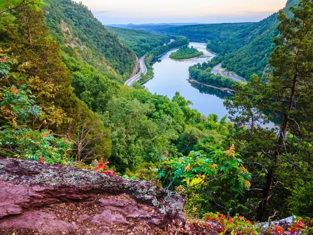 Panoramic view of the Delaware Water Gap bordering New Jersey.