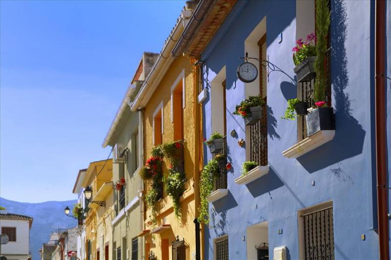 Coloured houses in Dénia historic quarter, Spain.