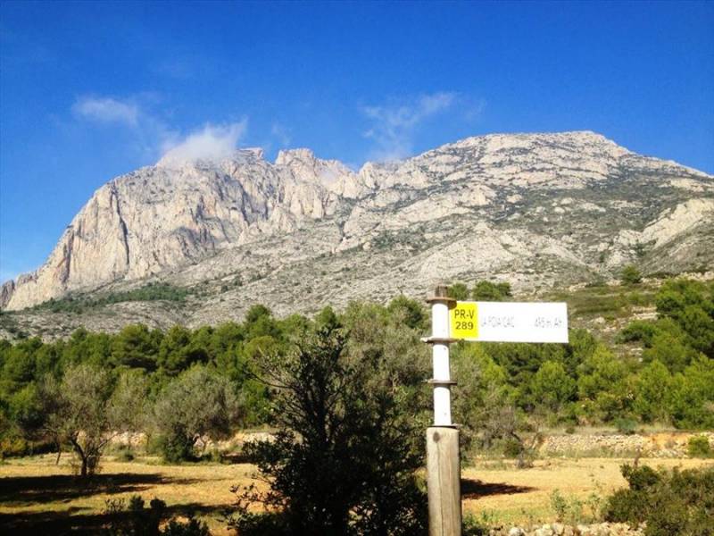 Trekking route around Puig Campana mountainin Finestrat, Spain.