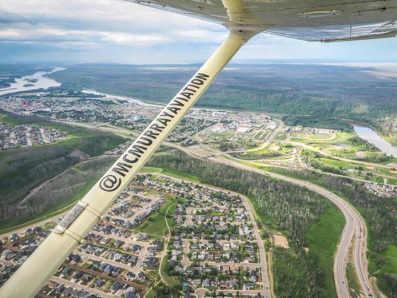 Aerial view of Fort McMurray landscape in Alberta, Canada.