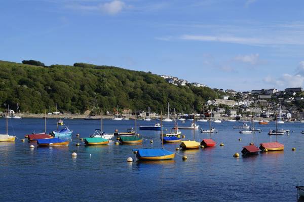 Colourful boats on the Fowey Estuary in Cornwall.