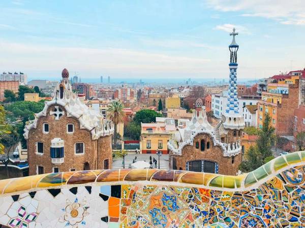 Arquitectura de Gaudi en Park Güell en Barcelona.