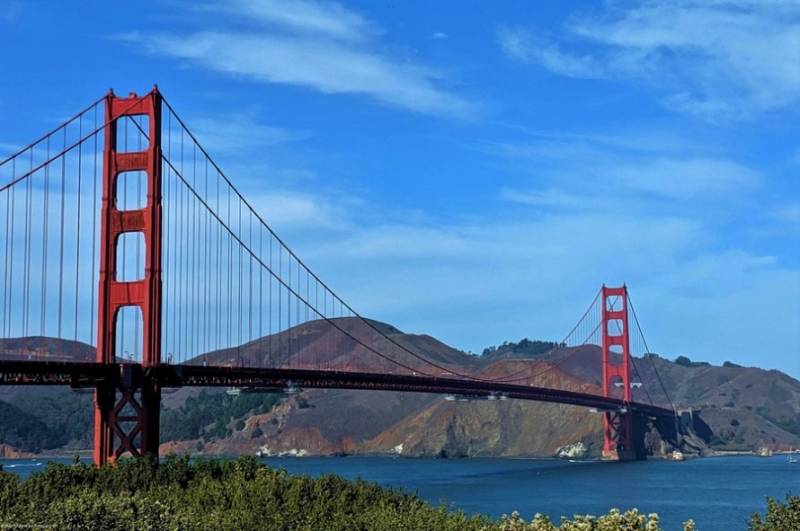 View of Golden Gate Bridge in San Francisco Bay area.