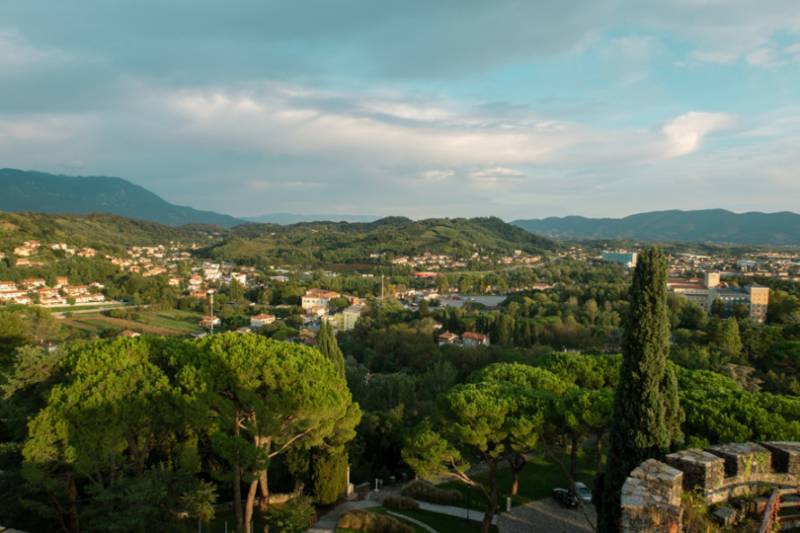 View over countryside from Castello di Gorizia in Italy. 