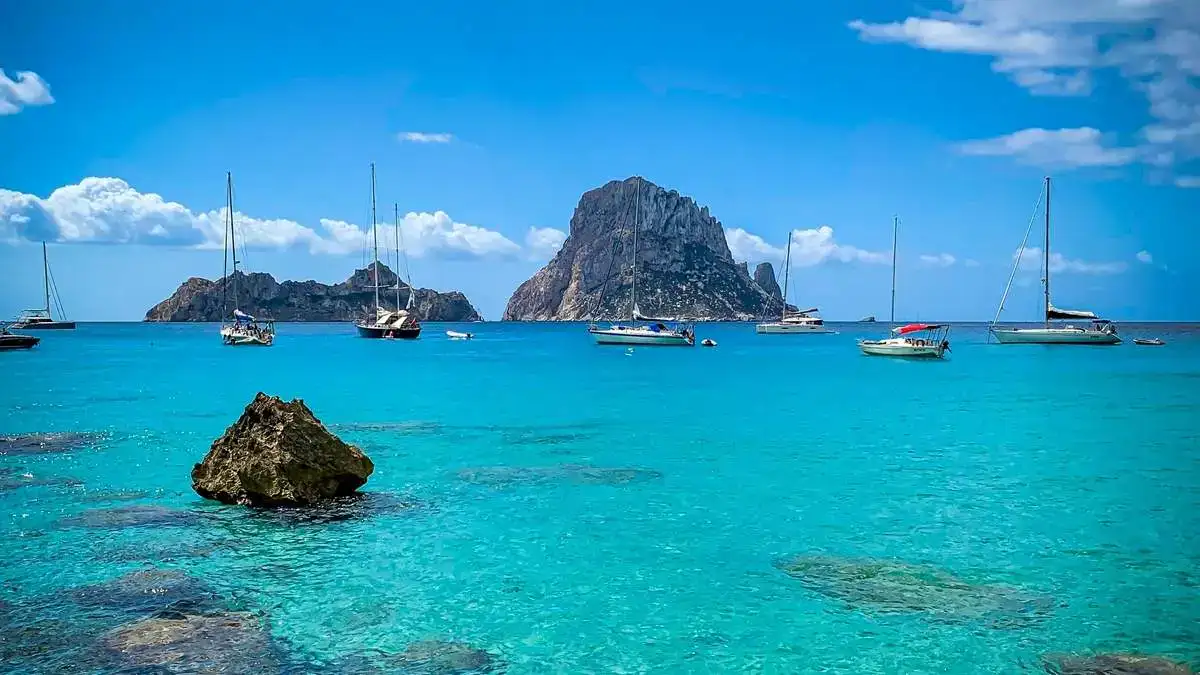 Boats sailing around the Balearic Islands.