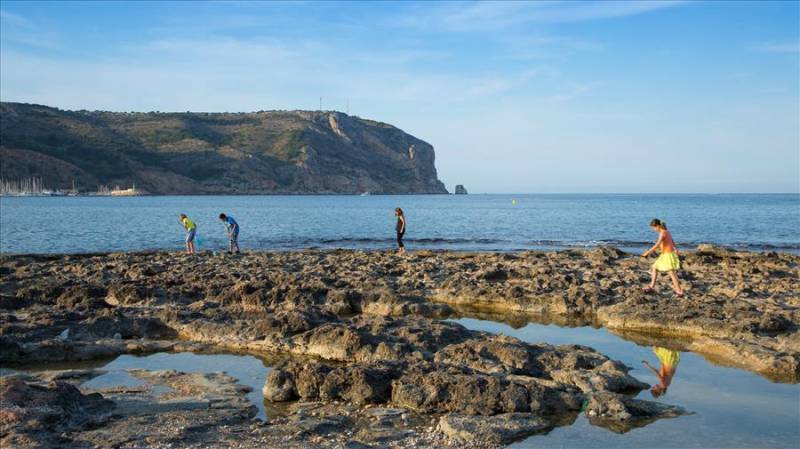Muntanyar rock pools on Xabia coast by the Mediterranean Sea, Costa Blanca.