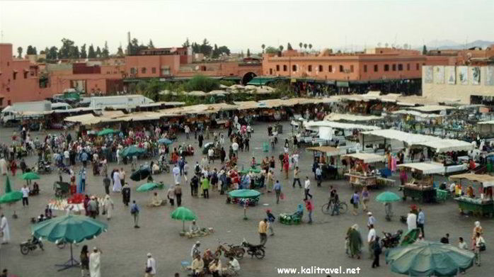 Jemaa el_Fnaa, central square in the Medina, Marrakesh, Morocco