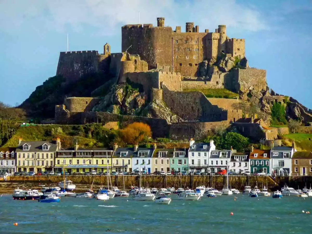 Mont Orgueil above Gorey harbour, Jersey Channel Islands.