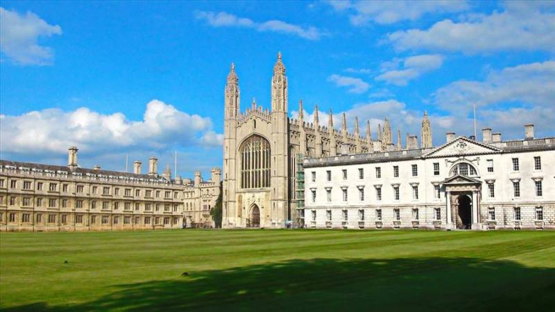 King's College across the lawns in Cambridge, UK.