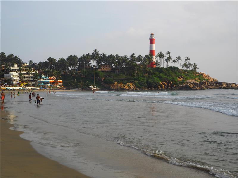 Kerala's lighthouse beach in Kovalam, South India.