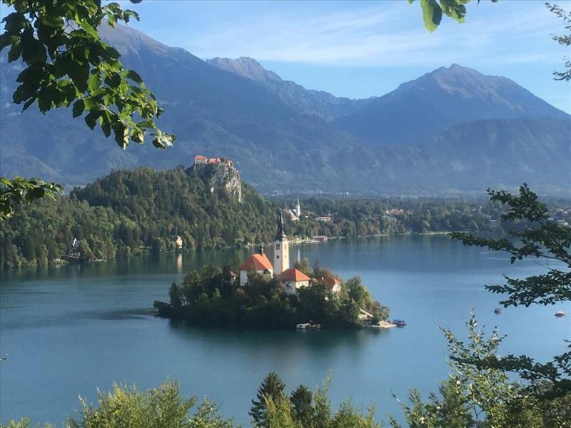Castle on an island in Lake Bled, Slovenia.