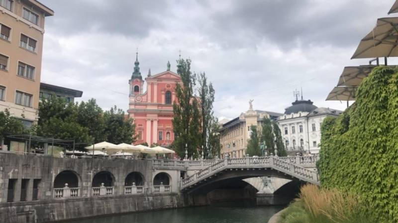Bridge over the river in Ljubljana, Slovenia.