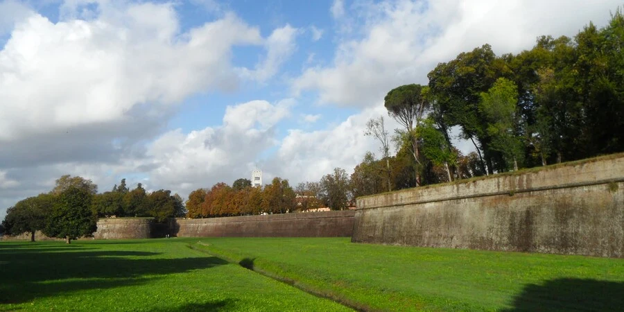Lawns in front of the medieval walls of Lucca.