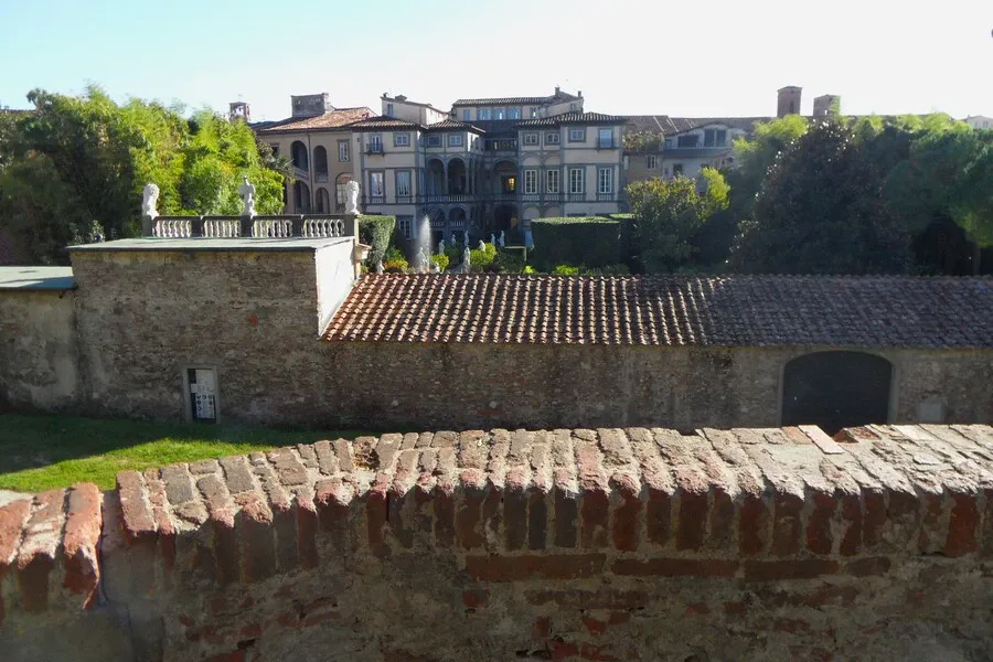 View from Lucca medieval walls to Palazzo Pfanner and gardens.