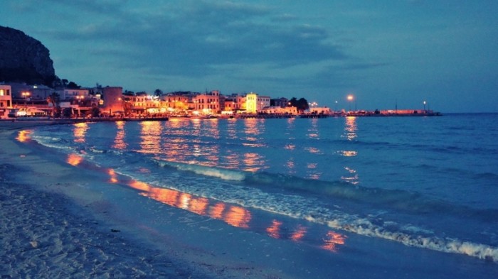 Mondello beach at twilight, Palermo in Sicily.