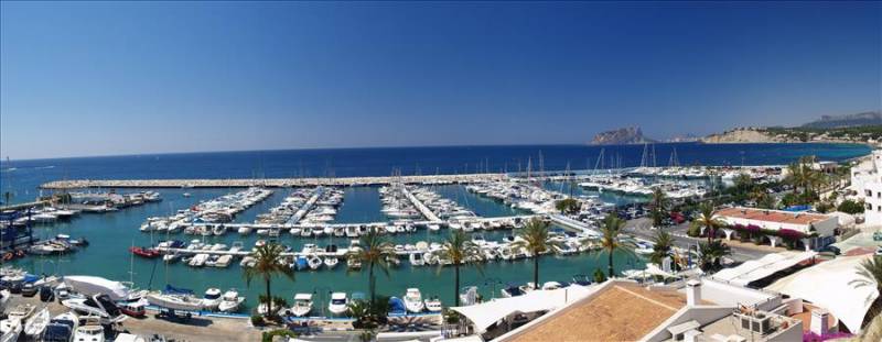 View of Moraira leisure harbour in Costa Blanca, Spain.