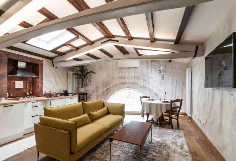 Beam ceiling and fan window in Murano Suites, Venice Lagoon Islands.