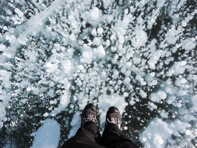 Ice bubbles at Nordegg Icefields in Alberta, Canada.