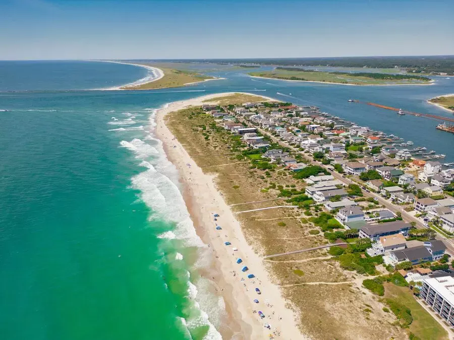 Wrightsville beach with an aerial view to other southern coast barrier islands.