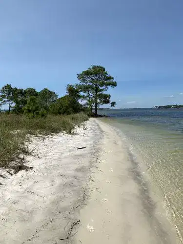 White sand beach on an island near Orange Beach, Alabama.
